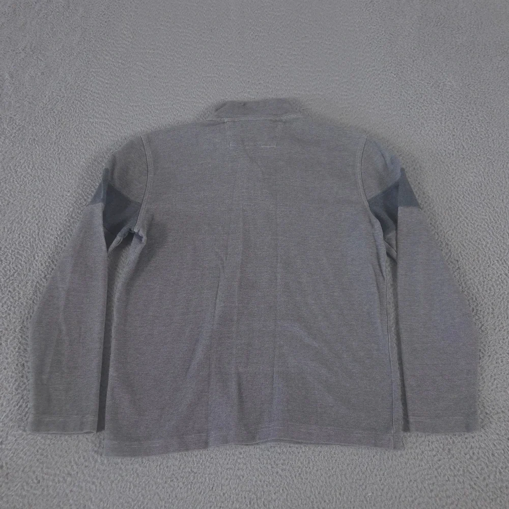 Banana Republic Sweater Men Large Grey Blue Striped 100% Cotton Quarter Zip Knit